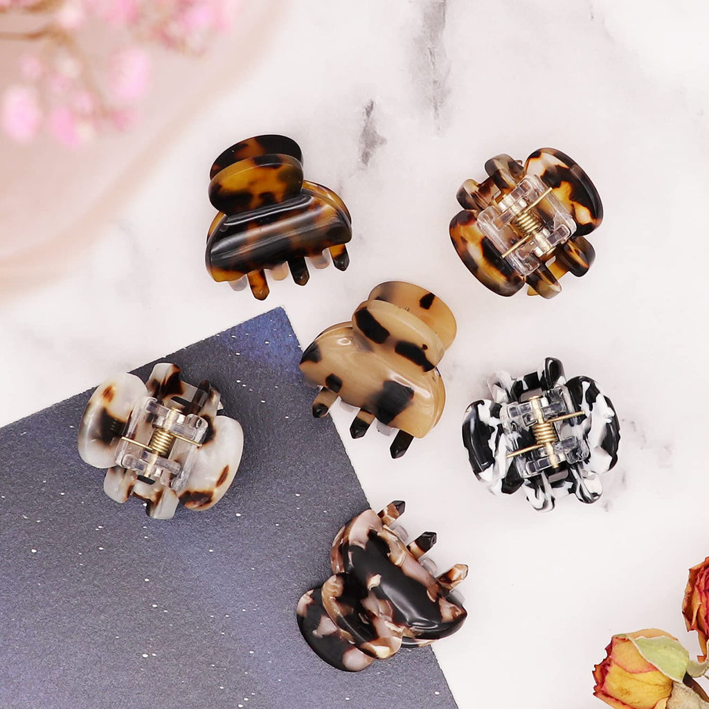 Cobahom Tortoise Shell and Leopard Acrylic Hair Clips for Women and Girls - 12 Pcs Mini Claws and Barrettes for Thin or Thick Hair