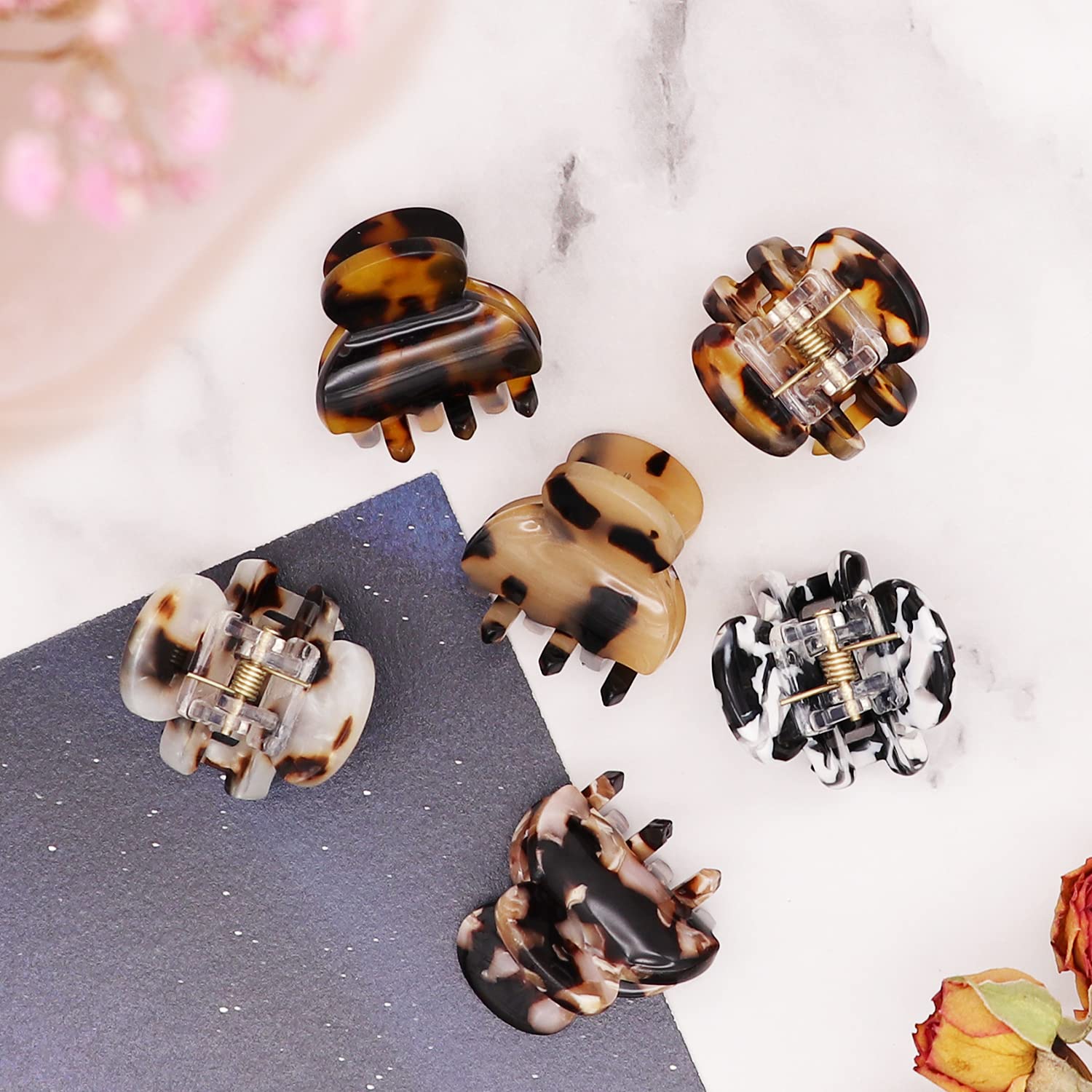 Cobahom Tortoise Shell and Leopard Acrylic Hair Clips for Women and Girls - 12 Pcs Mini Claws and Barrettes for Thin or Thick Hair