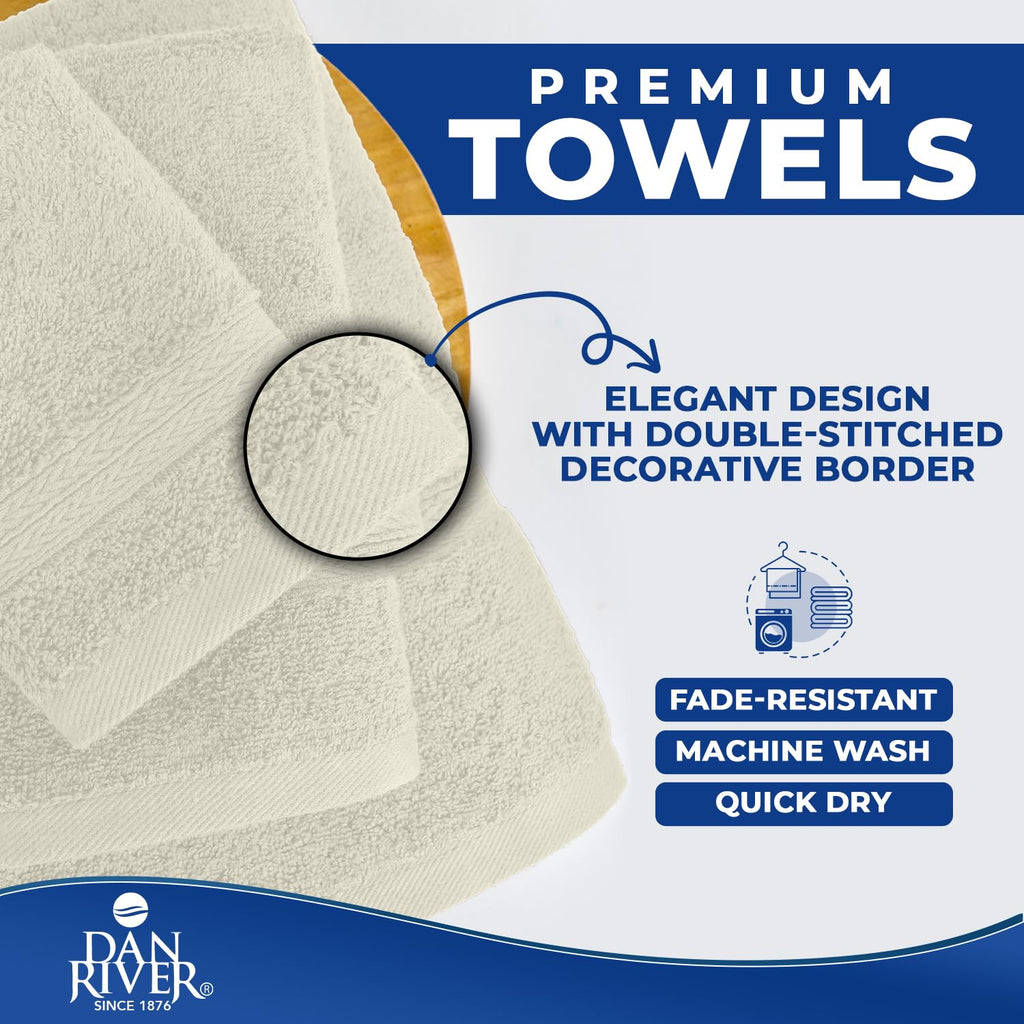 DAN RIVER 8 Piece Luxury Bath Towels for Bathroom, Towel Set, Ivory