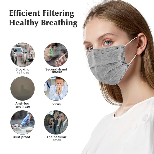 Wecolor 100 Pcs Gray Disposable 3 Ply Earloop Face Masks,Fit for Adults