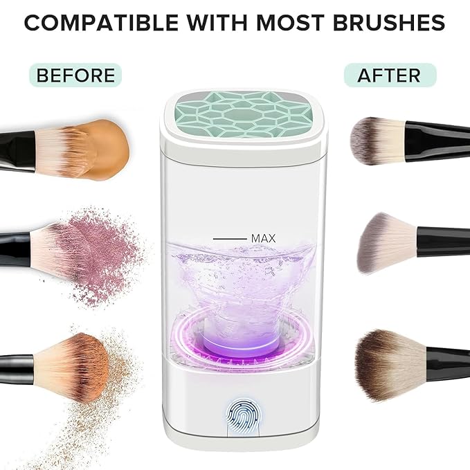 Electric Makeup Brush Cleaner Machine, Multi-Functional Cosmetic Brush Cleaner with Dryer Holder, Portable Automatic Makeup Brush Cleaning Tool USD Charging