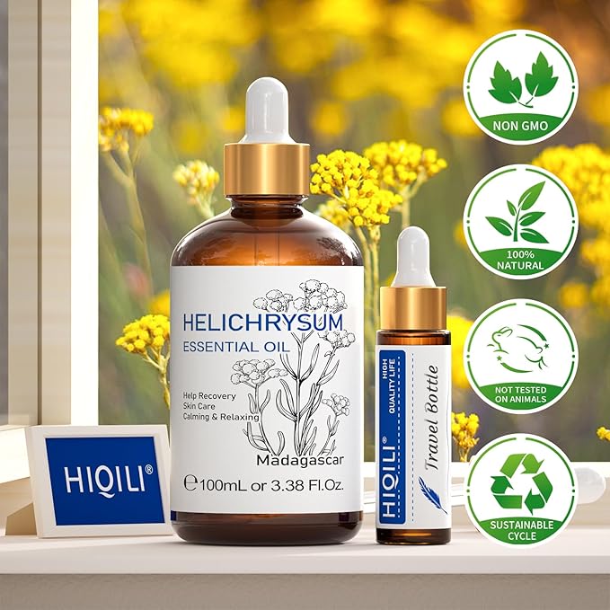 HIQILI Helichrysum Essential Oil for Skin, Massage & Aroma Diffuser