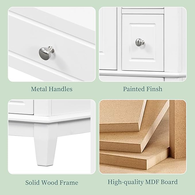 24" Bathroom Vanity with Sink, Harper & Bright Designs Free Standing Single Vanity Set with 3 Drawers and One Door with Storage Racks, Solid Wood Storage Cabinet with Ceramic Basin for Bathroom, White