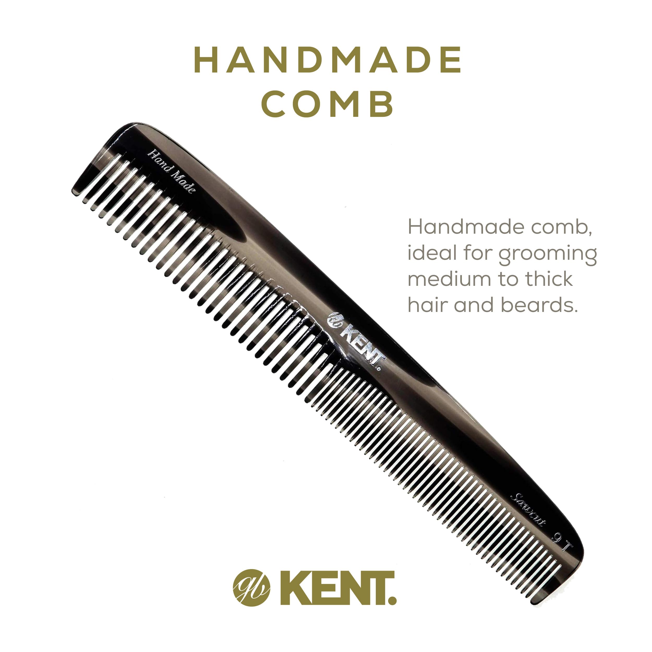 Kent 9T Black Graphite Fine Tooth and Wide Tooth Comb Detangler Hair Combs - Large Handmade and Saw-Cut Dressing Combs - Wet Hair Comb for Women and Durable Grooming for Men Made in England