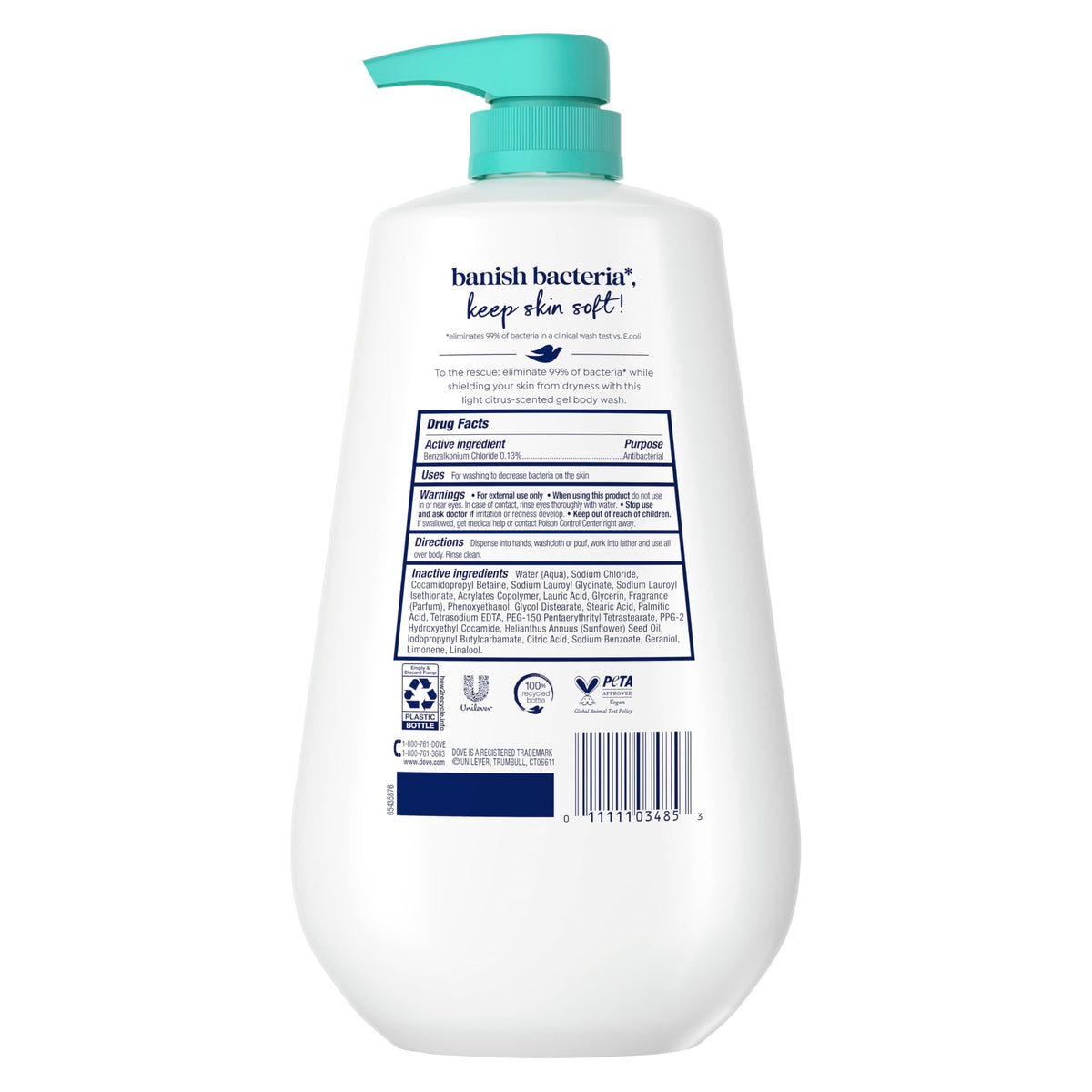 Dove Body Wash Antibacterial For All Skin Types 30.6 oz Pump, Sulfate Free