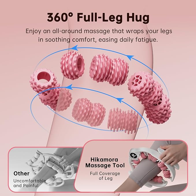 Hikamora Cellulite Massage Tool, Manual Cellulite Roller, Contoured & Smoother Skin, Relieve Leg Muscle Soreness, Dimpled Skin Removal, Legs/Thighs/Buttocks, Anti-Cellulite Roller (Pink)