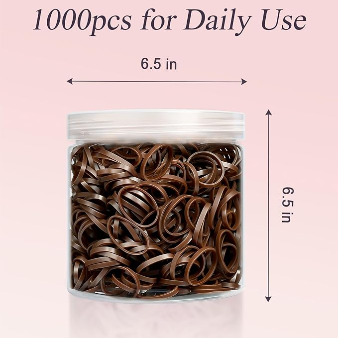 Brown1000pcs Mini Hair Rubber Bands, Soft & Durable Plastic Elastic Hair Ties for Little Girls, Stretch Ponytail Ties for Kids Hairstyles and Braids