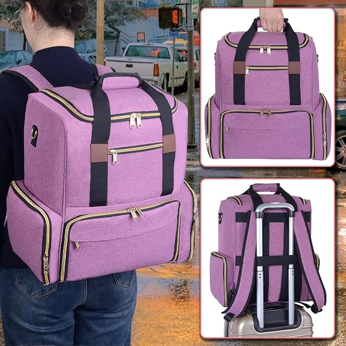 Nail Polish Organizer Backpack Holds 80 Bottles and a Nail Lamp Supplies with 2 Removable Cases Storage Bag Professional Travel Case for Manicurist (Purple)