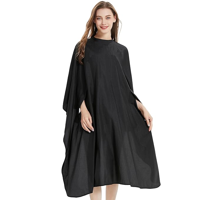 Black Hair Cutting Shampoo Cape w Armholes - Nylon Waterproof Color Cape