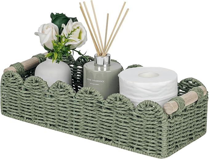 CubesLand Scalloped Toilet Paper Storage Basket W/Handle for Home Decor