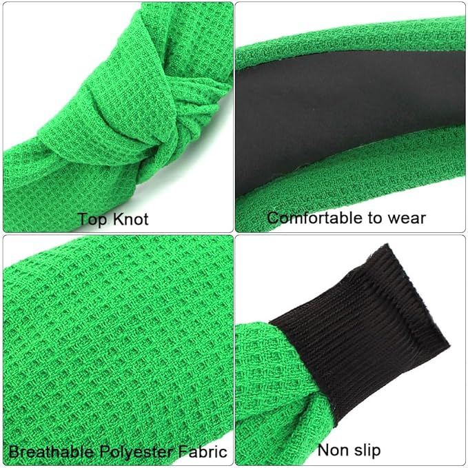 AHONEY 5 Pack Green Knotted Headbands for Women Girls Christmas Plaid Headbands Non Slip Velvet Hairbands Cute Hair Accessories Multi-style Headband Pack