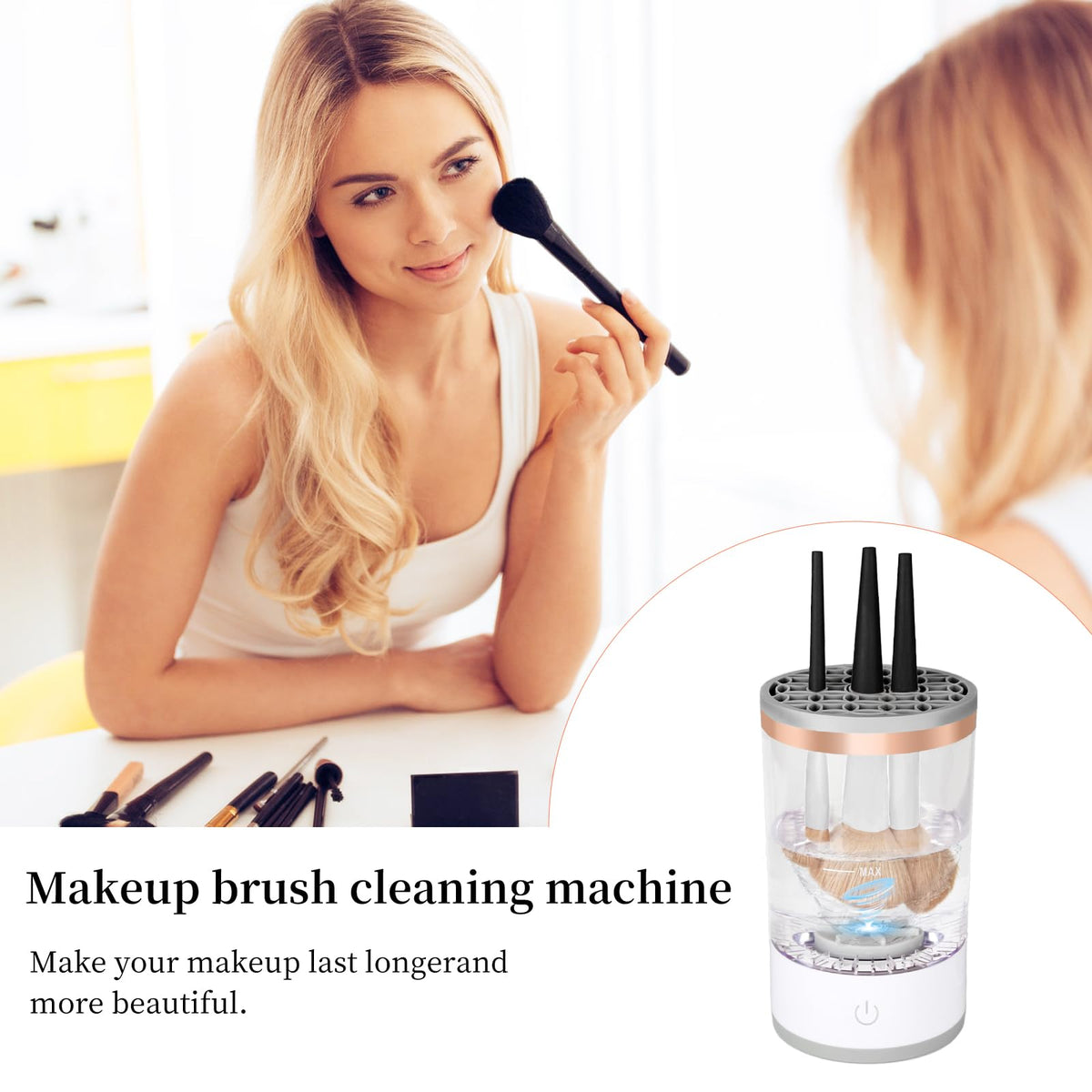 MOODTALK Multi-Function Electric Makeup Brush Cleaner - Automatic, Energy Saving Makeup Brush Cleaner and Dryer, Makeup Brush Cleaning Machine, X1, White
