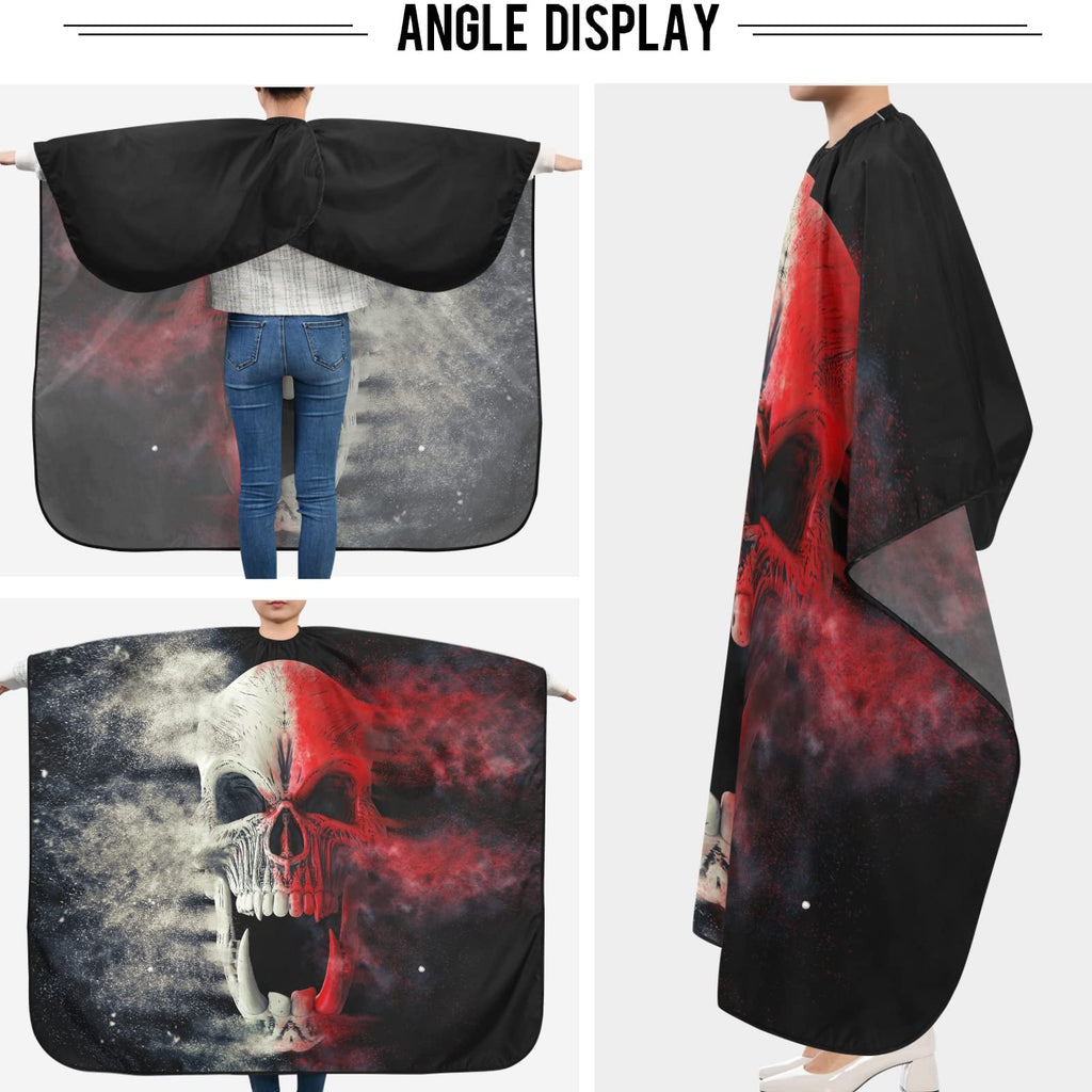 visesunny Barber Cape Red White Screaming Demon Skull Polyester Hair Cutting Salon Cape Apron Anti-Static Haircut Water-Resistant Shaving Cloth Beard Shaving Bib Hairdressing Cape