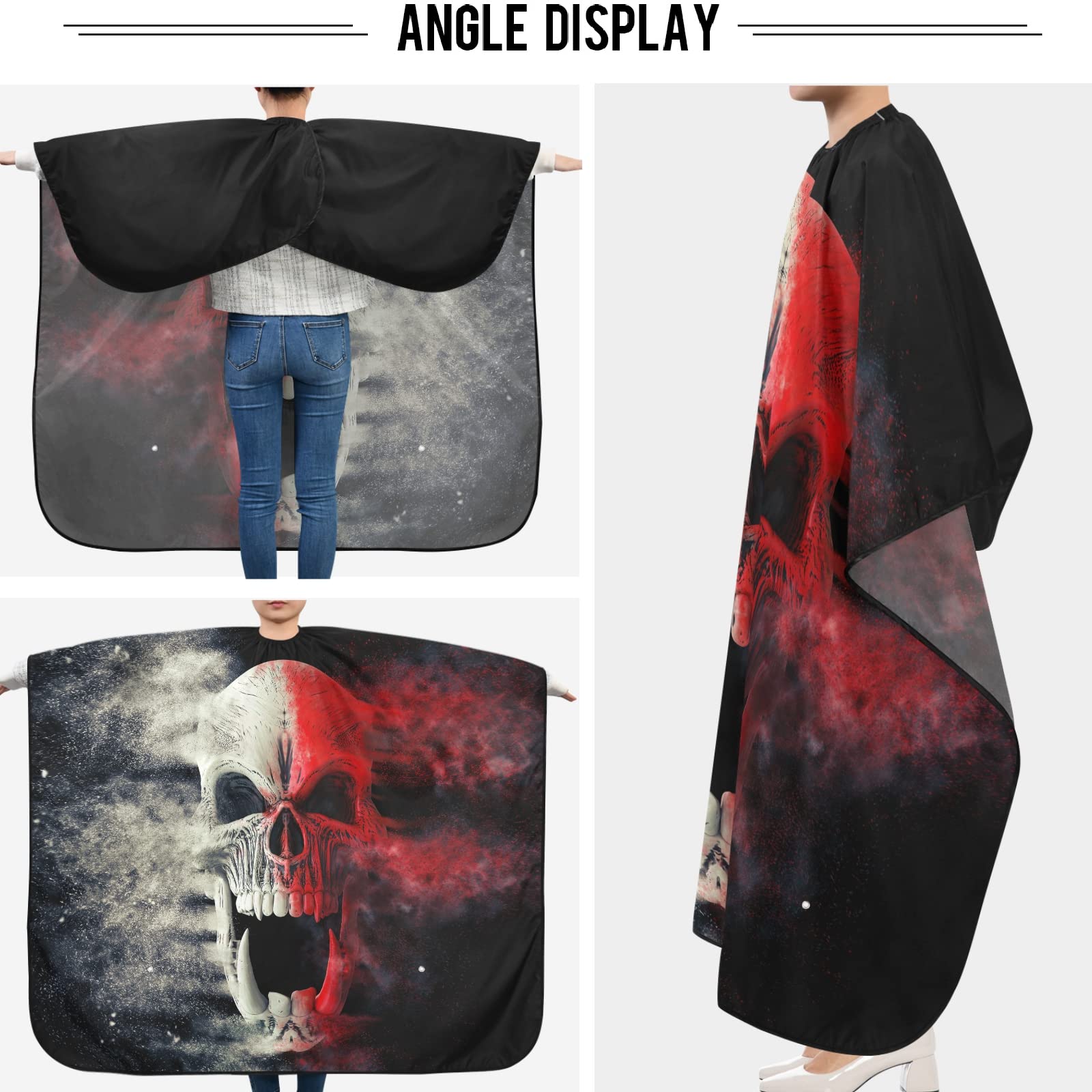 visesunny Barber Cape Red White Screaming Demon Skull Polyester Hair Cutting Salon Cape Apron Anti-Static Haircut Water-Resistant Shaving Cloth Beard Shaving Bib Hairdressing Cape