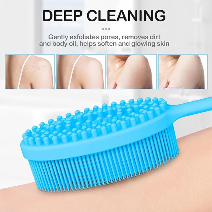 MateeyLife Silicone Body Scrubber Exfoliator with Handle, Gentle Back Scrubber, Shower Brush for Body, Bath Back Brush