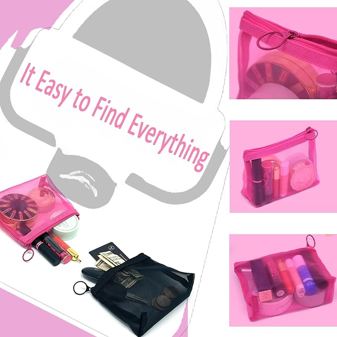 patu Widened Mini Zipper Mesh Bags, Size S, 5" x 4" x 2", 5 Pieces, Beauty Makeup Lipstick Cosmetic Accessories Organizer Case, Small Travel Kit Storage Pouch, Assorted Colors