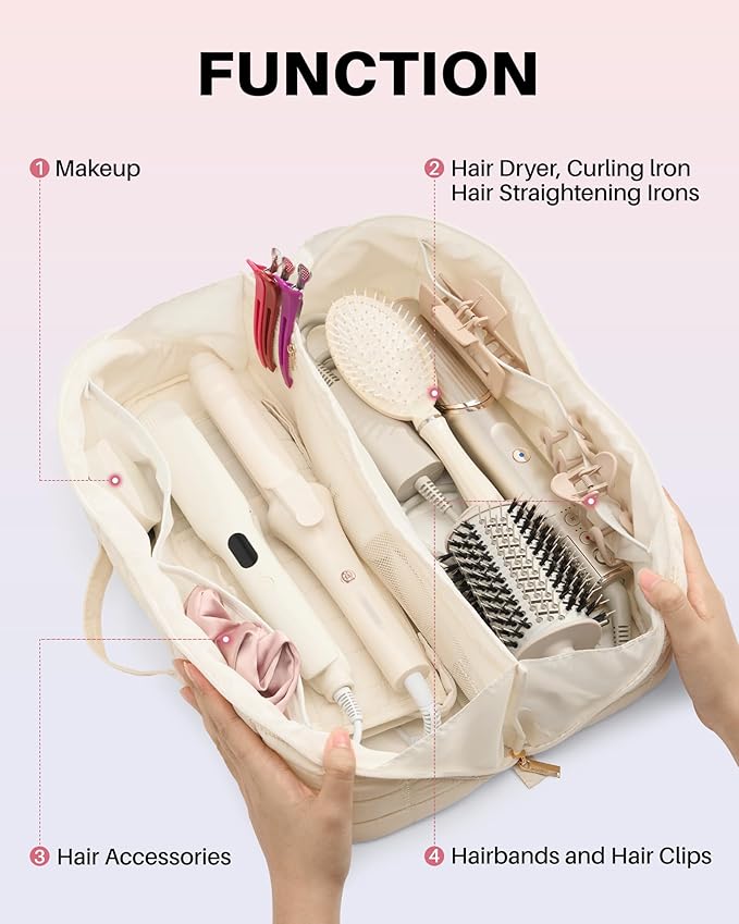 Noldena Hot Tools Travel Case with Heat Resistant Mat, Beige