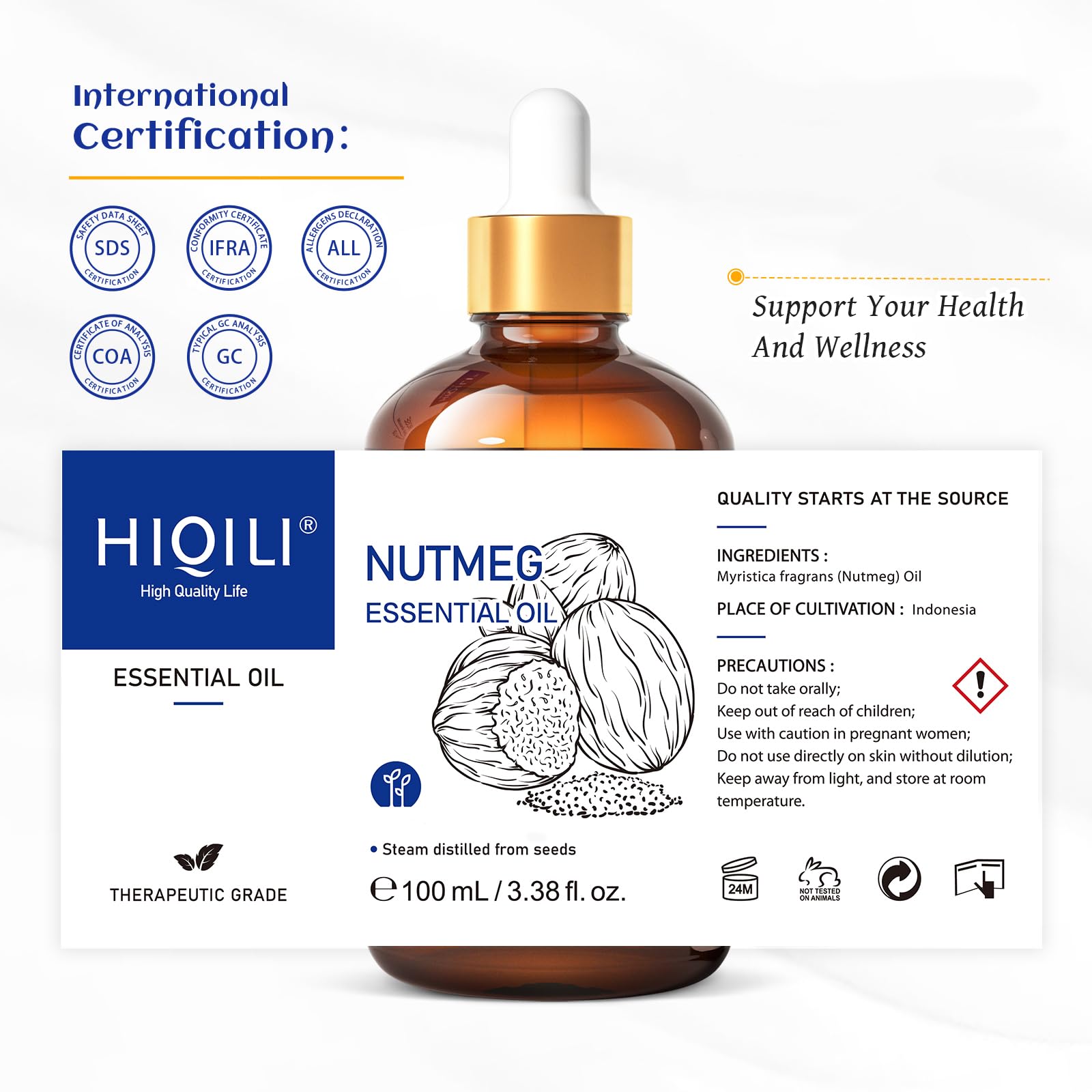 HIQILI Nutmeg Essential Oil for Aromatherapy Diffuser,Massage & Skin Care