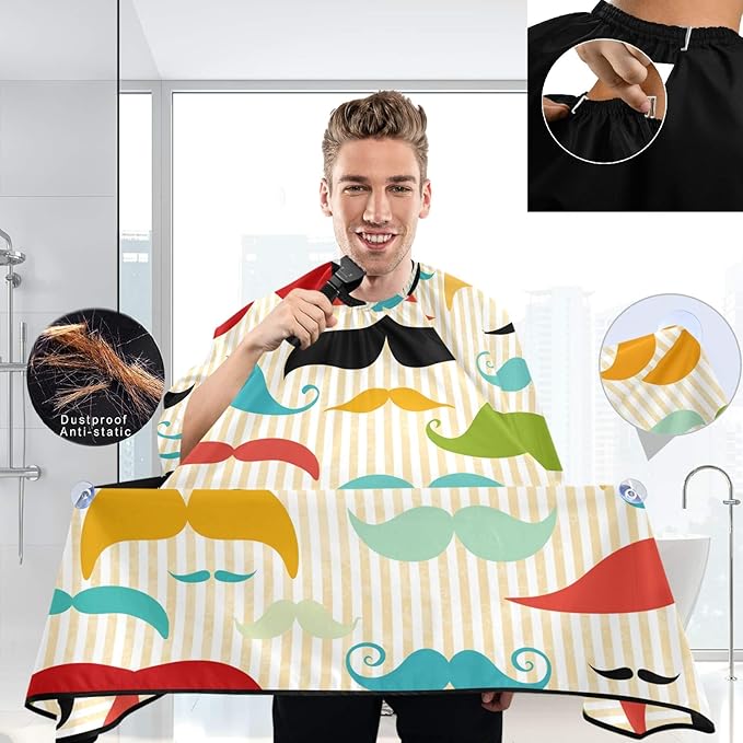 visesunny Colored Mustache Vintage Style Barber Cape Anti-Static Hair Cutting Cape with Snap Closure Professional Salon Polyester Beard Shaving Bib Water-Resistant Hairdressing Cape Adjustable Snap
