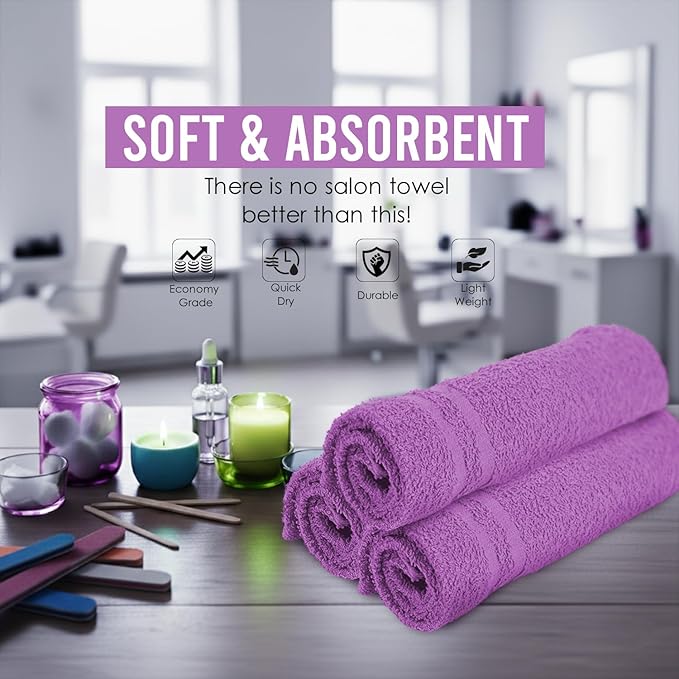 STF Linen Hand Towels (Pack of 24) Purple Economy Salon Towels - 100% Cotton Spa Towel – 16 x 27 Inches Highly Absorbable, Facial, Gym, Hair Towels Face Towels Bulk (Not Bleach Proof)