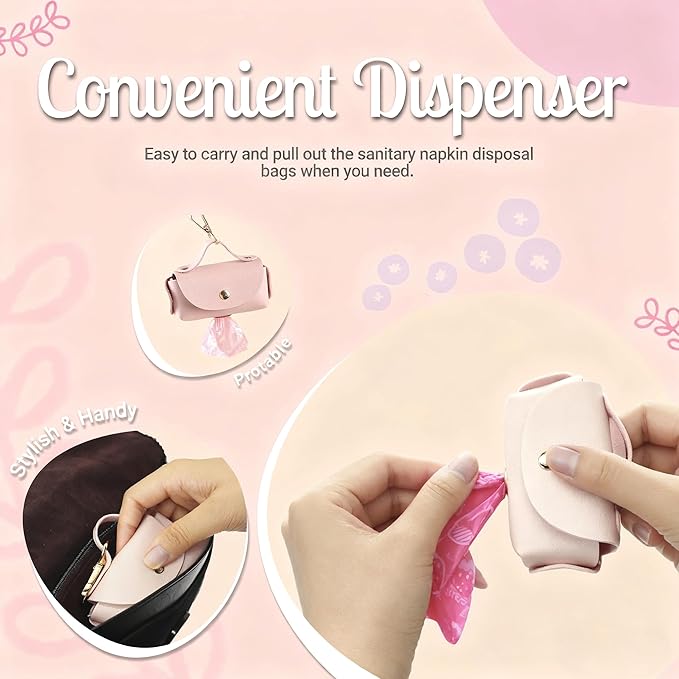Sanitary Napkin Disposal Bags with Dispenser Feminine Hygiene Disposal Bags for Tampons Trash Bag, Personal Care Sanitary Bag for Women Privacy Handling (Pink)