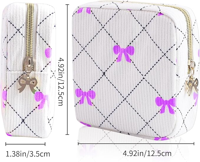 Teircno Period Bag for Women - Cute Corduroy Sanitary Napkin Storage Bag with Bow Design | Period Pouch for Daily Use, Travel | Discreet Menstrual Pouch | Pad Bags for Period Holds Pads, Tampons