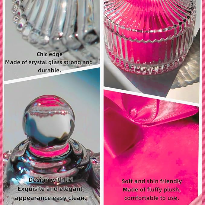 2 Pcs Large Body Powder Puff and Container Powder Container with Puff Powder Puff Crystal Container Soft Washable Reusable Velour Face Body Glitter Powder Puff Wet Dry Makeup (Rose Red)