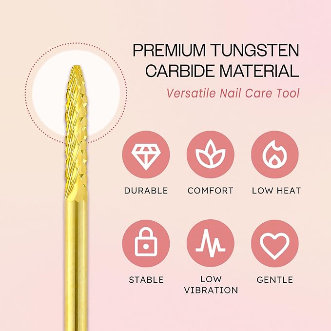 PANA 3/32" Carbide Cuticle Nail Drill Bit for Cuticle Cleaning, Dead Skin Removal, Gel Polish & Acrylic Removal, Under Nail Cleaner, Nail Salon, Manicure Tools (UNC - Gold, Coarse)