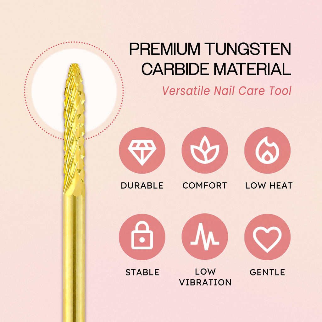 PANA 3/32" Carbide Cuticle Nail Drill Bit for Cuticle Cleaning, Dead Skin Removal, Gel Polish & Acrylic Removal, Under Nail Cleaner, Nail Salon, Manicure Tools (UNC - Gold, Coarse)