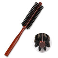 Small Boar Bristle Hair Brush, Portable Round Natural Bristle Travel Brush with Wood Handle for Thin or Short Hair, Adding Volume, Mini Beard Brush for Men
