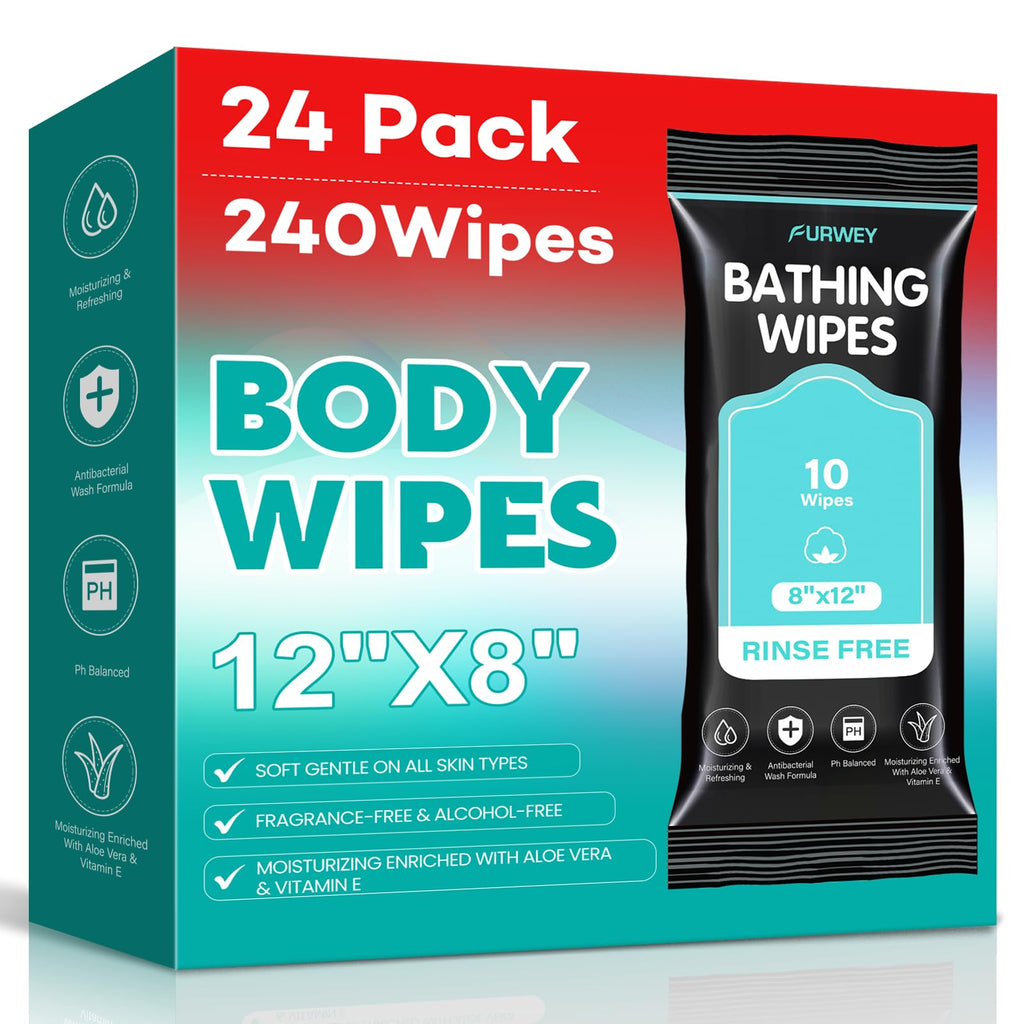 XL Ultra Thick Body Wipes for Adults - 240 Count Extra Large Disposable Cloth Wet Cleansing No Rinse Bathing Washcloths, Waterless Shower，Bath Wipe for Women, Men & Elderly
