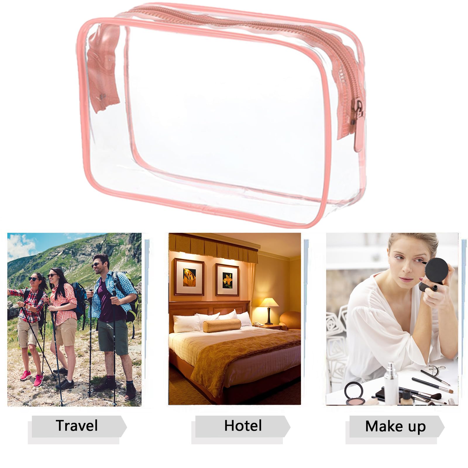 20 Packs Clear Cosmetics Bags for Women Men Waterproof Toiletry Bags PVC Makeup Bags Organizer Case with Zipper for Travel Bathroom (20 Pink Colors)