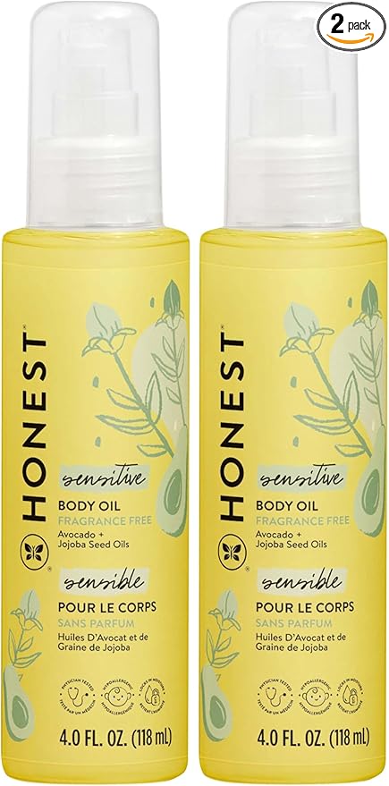 The Honest Company Fragrance-Free Moisturizing Body Oil,Nourish Soothe Baby's Skin,Plant-Based,Hypoallergenic Vegan,4.0 fl oz,(Pack of 2)