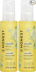 The Honest Company Fragrance-Free Moisturizing Body Oil,Nourish Soothe Baby's Skin,Plant-Based,Hypoallergenic Vegan,4.0 fl oz,(Pack of 2)