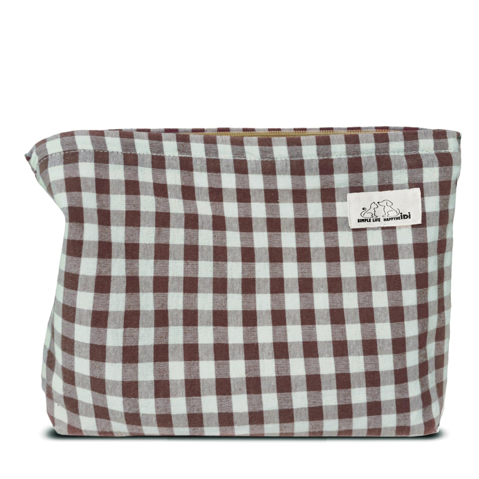 HAPPYHEIDI Large Makeup Bag Travel Cosmetic Pouch, Green Gingham