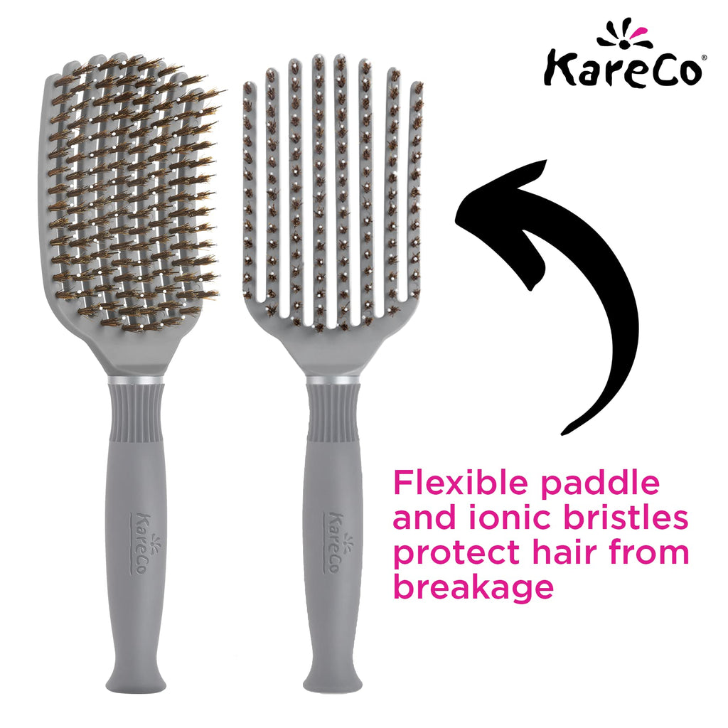 KareCo Premium Tangle Buster Brush – Travel Detangling Hair Brush with Non-Slip Rubber Handle & Soft Nylon Bristles, Wet & Dry Hair Detangler for All Types, Gray