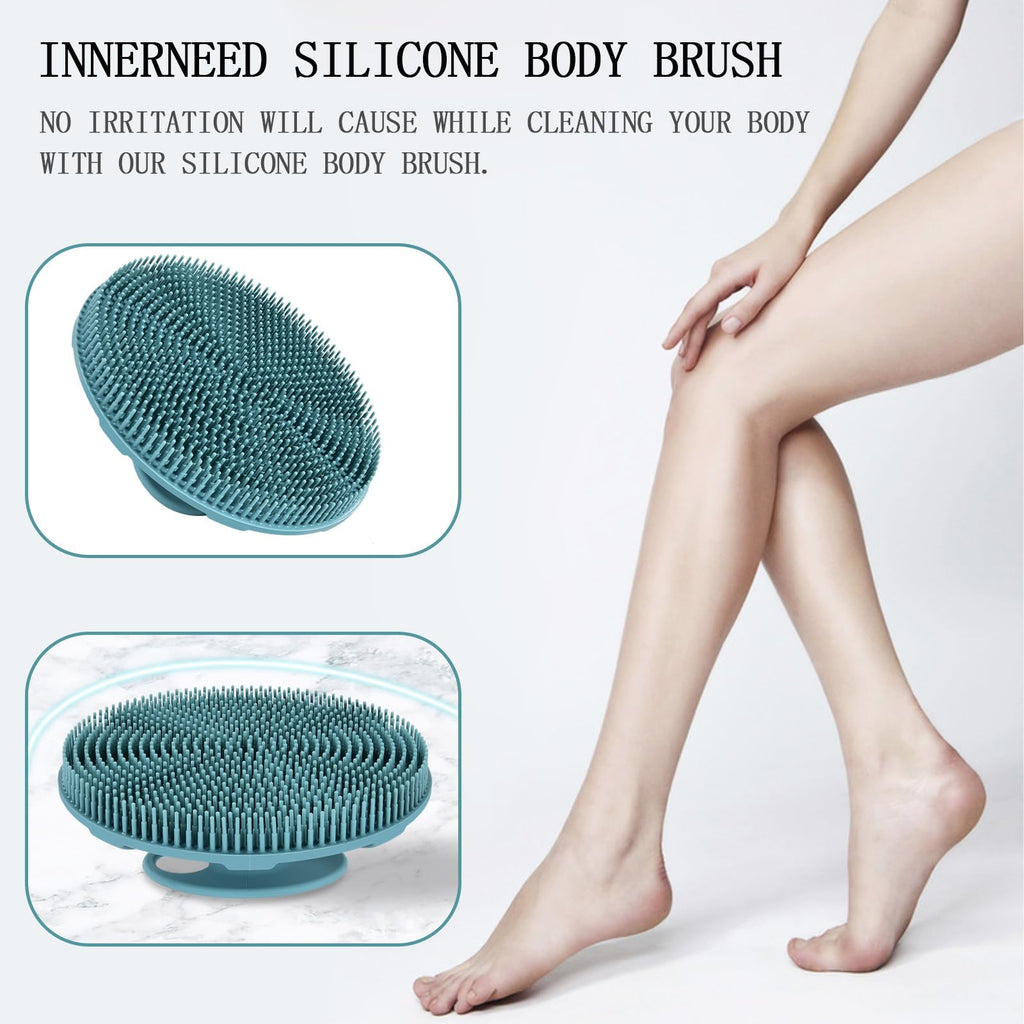 INNERNEED Food-Grade Soft Silicone Body Scrubber Shower Brush, Dark Green