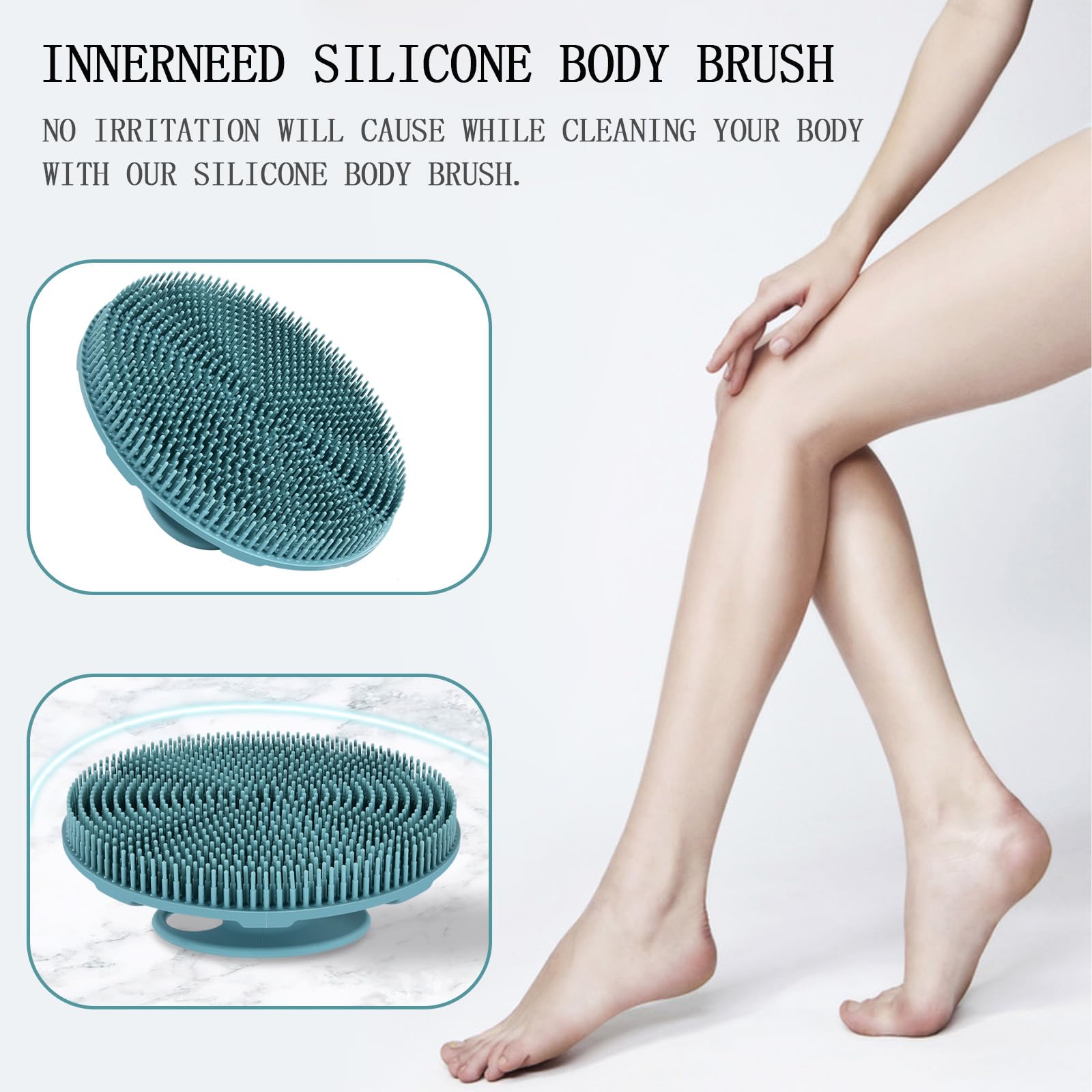 INNERNEED Food-Grade Soft Silicone Body Scrubber Shower Brush, Dark Green