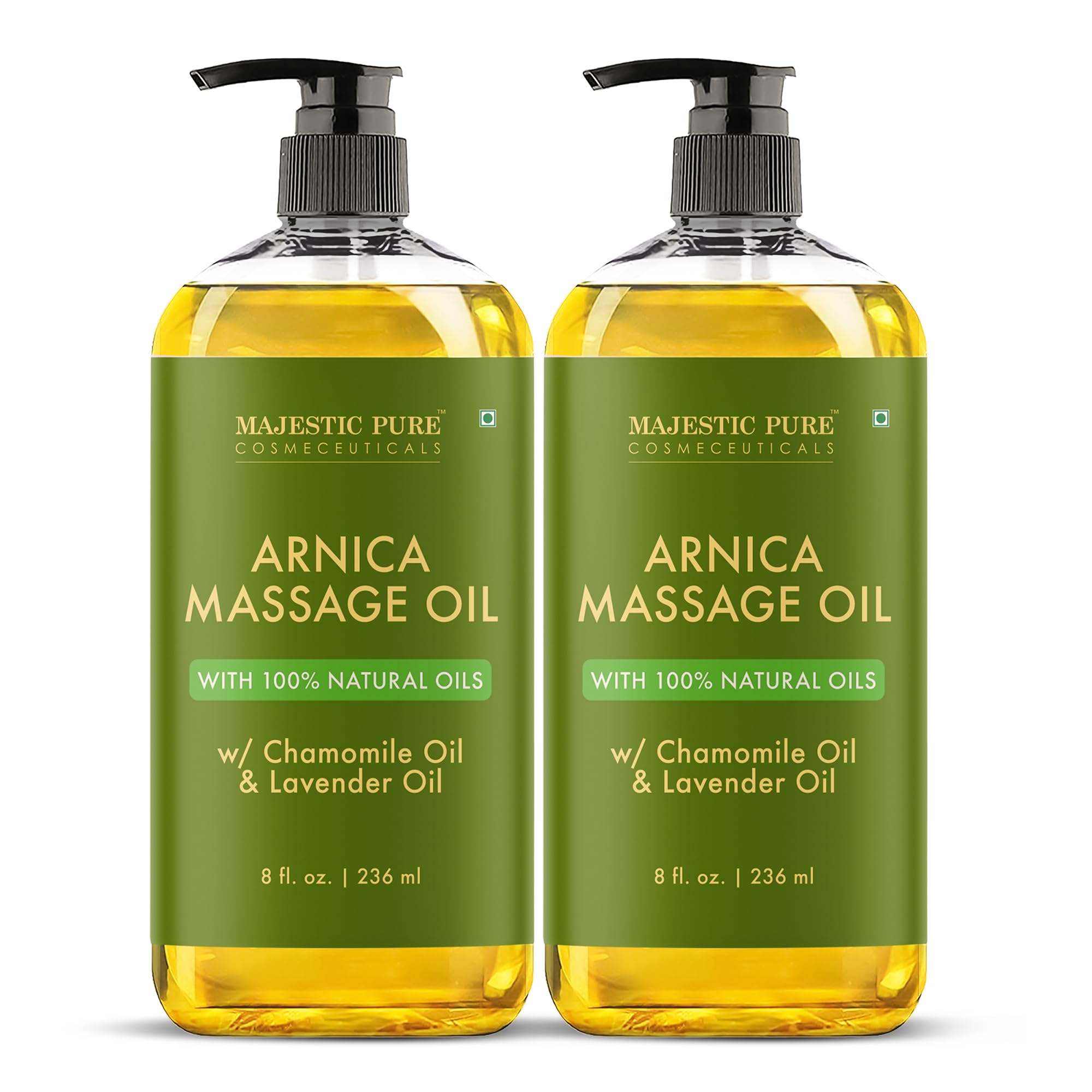 Majestic Pure Arnica Massage Oil for Men & Women, 8 Fl Oz, 2-Pack