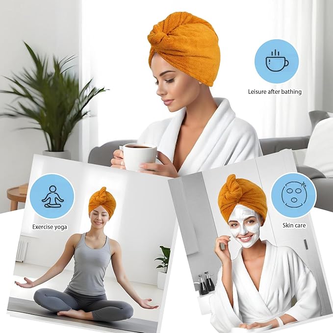 Microfiber Hair Drying Towel Wrap for Women, Hair Turbans Towel for Wet Hair,turbie Twist Hair Towels(The Color of the Picture is for Reference only) (Apricot Yellow,Apricot Yellow)
