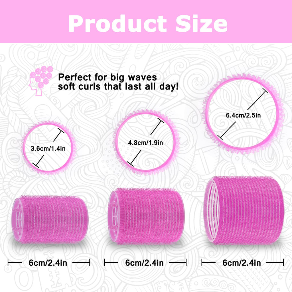 Sungenol Self Grip Hair Rollers Set, 18 Rollers in 3 Sizes with Clips