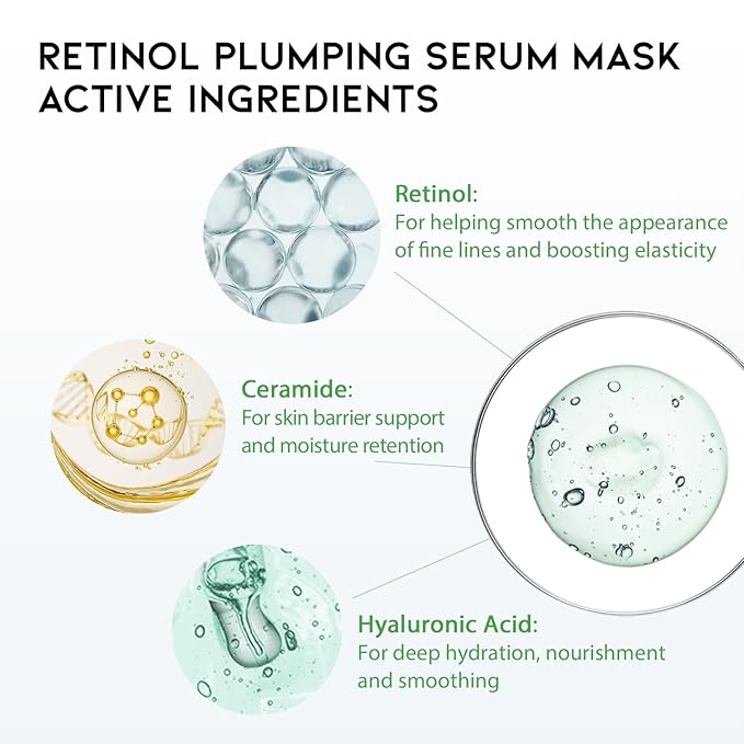 Hydrating Sheet Mask Starter Kit Variety Pack for Dry and Sensitive Skin, Korean Vegan Facial Sheet Mask for Men & Women, Collagen, Cica, Ceramide, Retinol (5-Count)