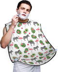 No-Slip Shaving Bib, Beard Grooming Apron with Strong Suction Cups, Green Palm Leaf Zebra Pink Flamingo Floral