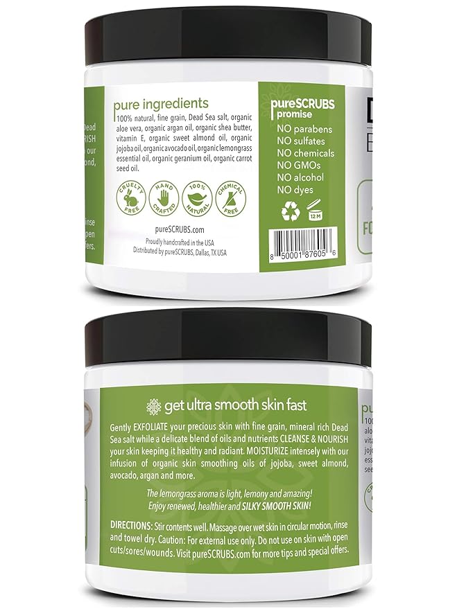 pureSCRUBS Premium Lemongrass Body Scrub Set, Gentle Exfoliating Salt Scrub