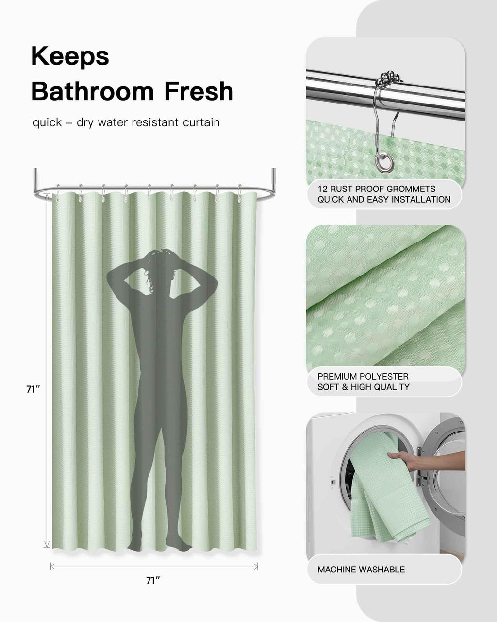 IMAVO Green Bathroom Set,26Pcs Bathroom Accessories Set with Waffle Shower Curtain,Rugs,Trash Can,Tray,Soap Dispenser,Soap Dish,Toothbrush Holder,Toothbrush Cup,Toilet Brush Holder and Qtip Holders