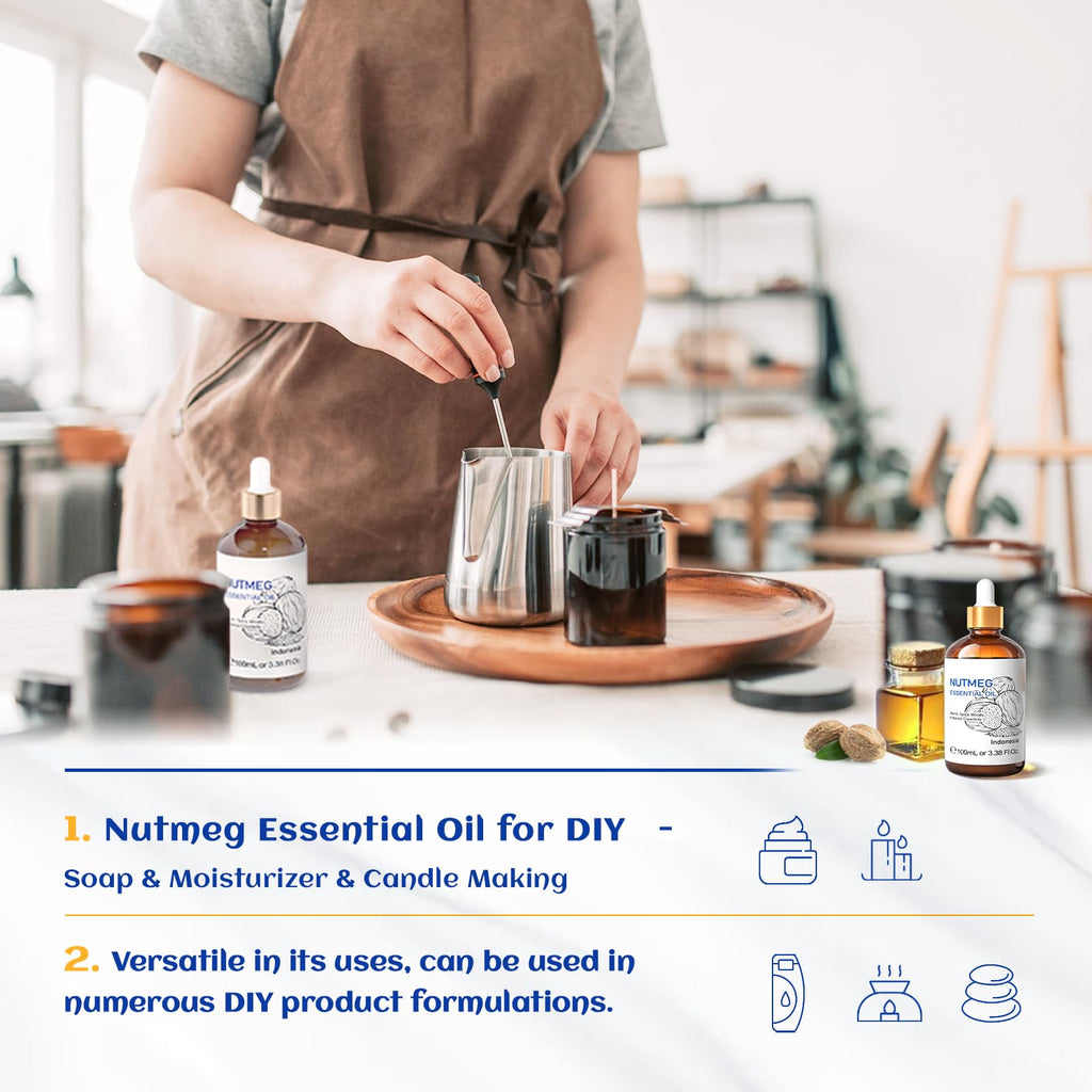 HIQILI Nutmeg Essential Oil for Aromatherapy Diffuser,Massage & Skin Care