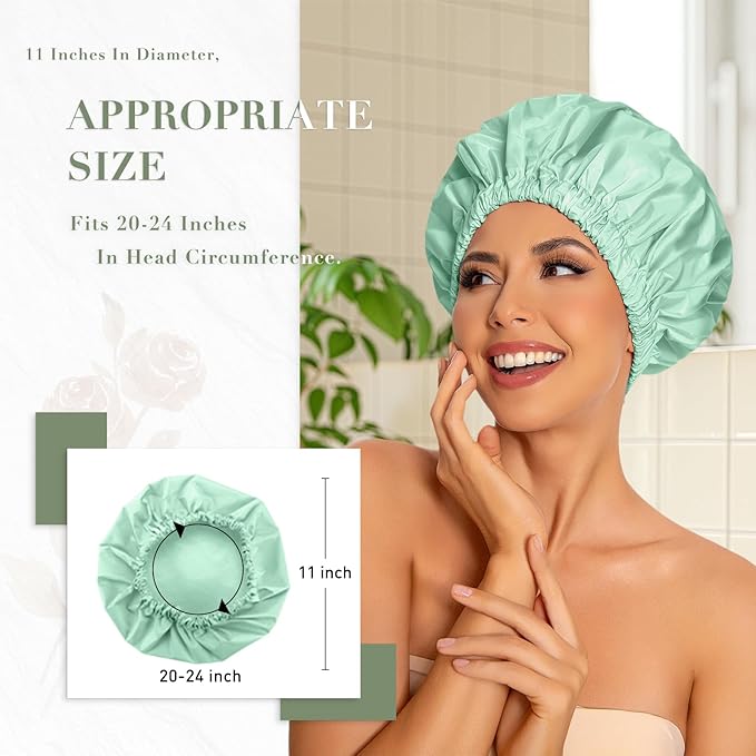 Edoneery Reusable Shower Caps for Women, Waterproof Long Hair Bonnet
