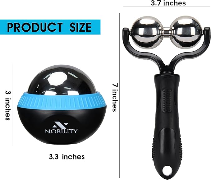 Nobility Massage Ball Roller– Ice Cold and Hot for Deep Tissue and Sore Muscle Relief of Stiffness and Stress, Body, Neck, Back, Foot, Plantar Double Black