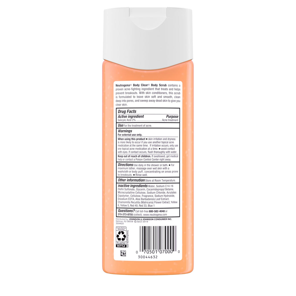 Neutrogena Body Clear Acne Body Wash and Exfoliating Body Scrub, 2% Salicylic Acid Cleanser, Chest, Shoulder & Back Acne Treatment, Non-Comedogenic, Oil-Free Shower Gel, 8.5 fl oz