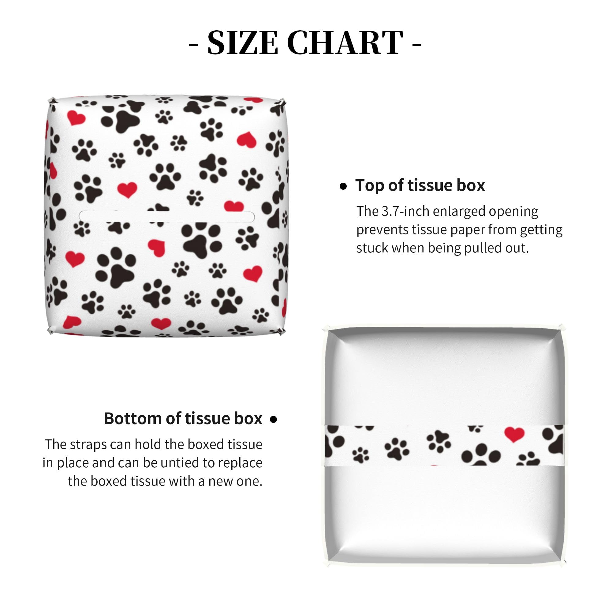 Dog Paw Cat Paw Heart Love Tissue Box Cover Square, Animal Puppy Footprints Tissue Box Holder Waterproof Leather Facial Paper Organizer Dispenser for Bathroom Home Car Nightstand Vanity Desk